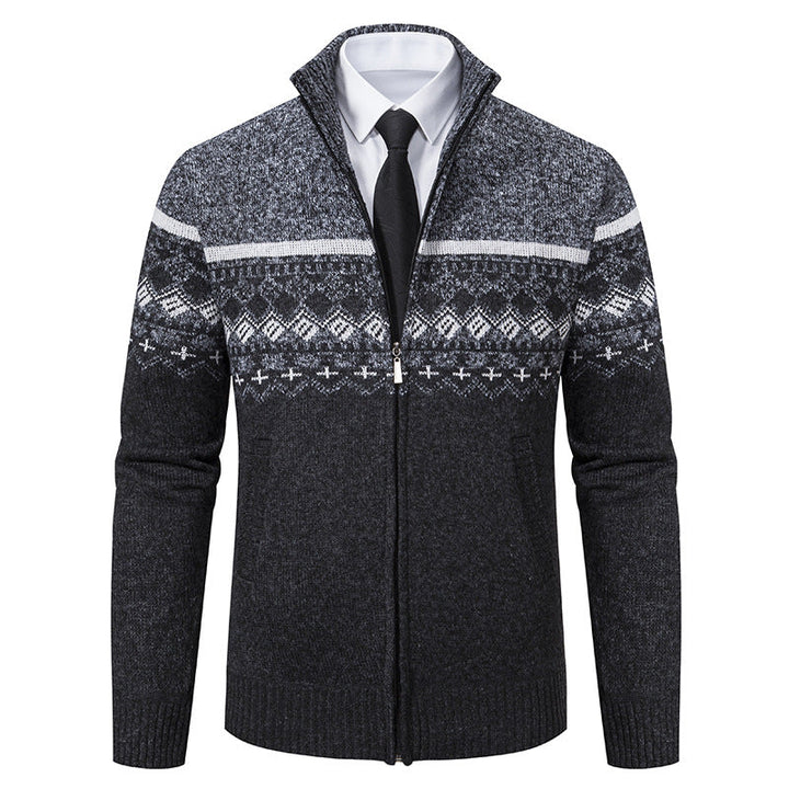 Men's Cardigan with Stand-Up Collar and Norwegian Pattern Lune London