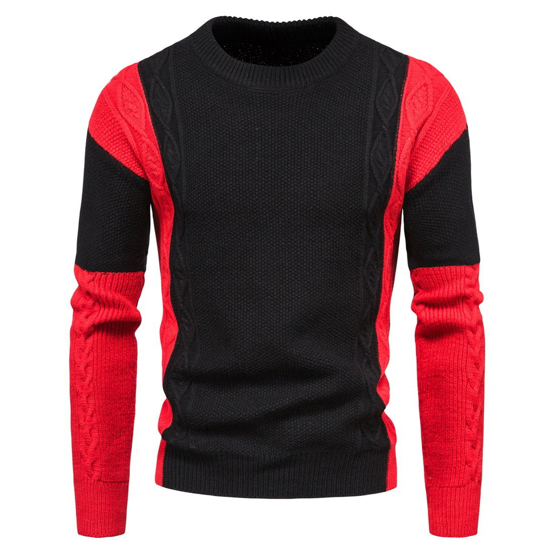 Elegant knit sweater for men with creative colorful details and a chic cable pattern.