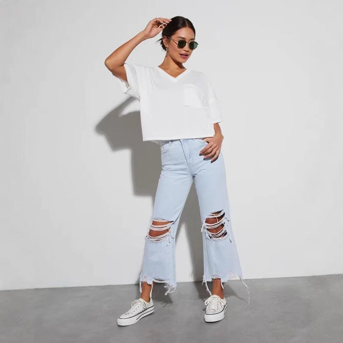 Lune London wide distressed jeans for women