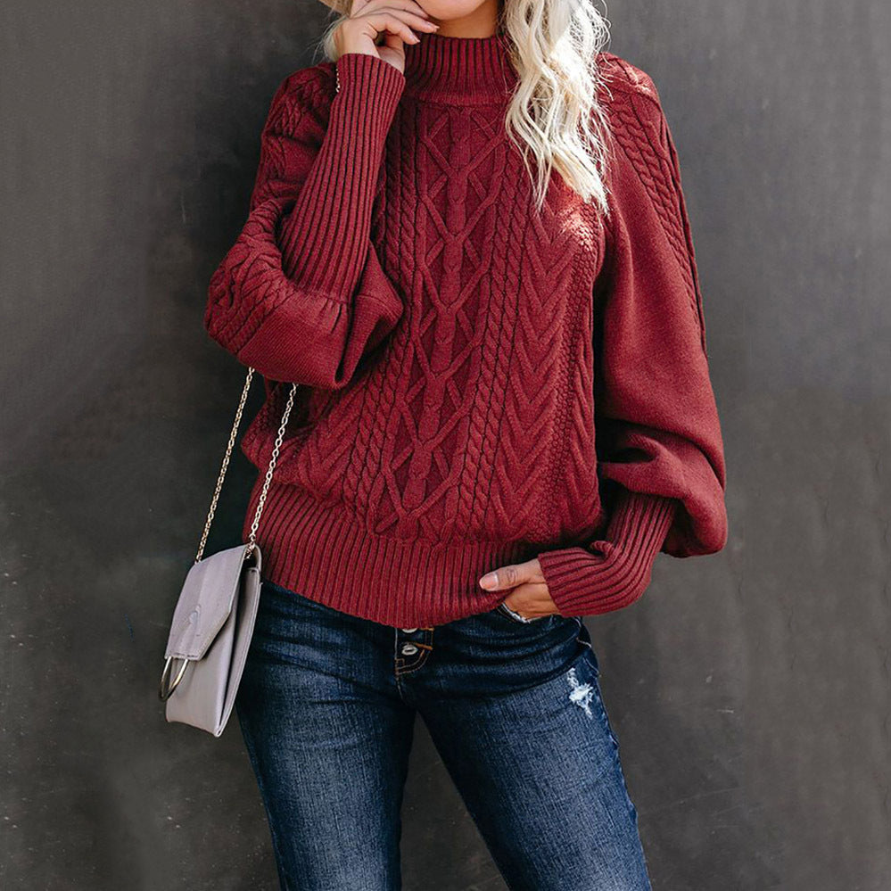 Women’s thick knit sweater with high collar and casual puff sleeves Lune London