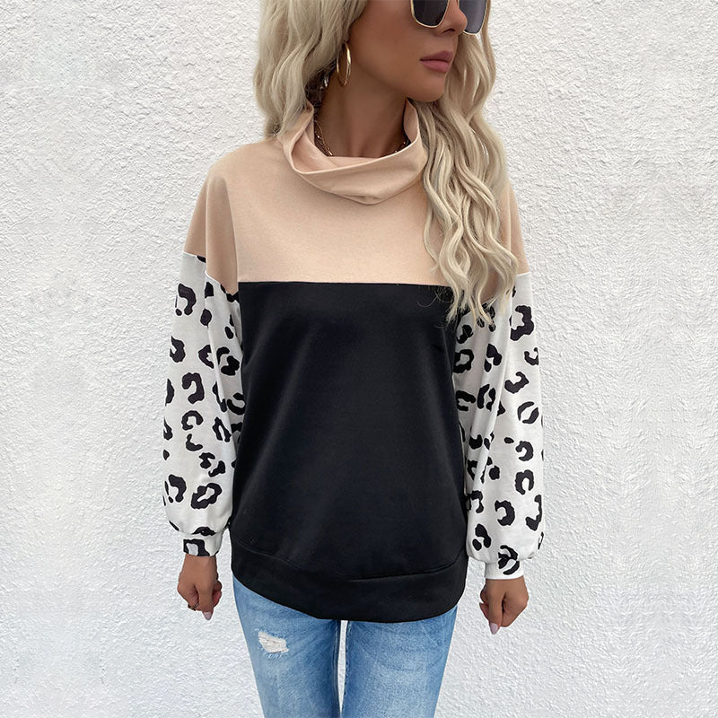 Sweat-shirt féminin à la mode avec imprimé animal et col montant Chic & Stil