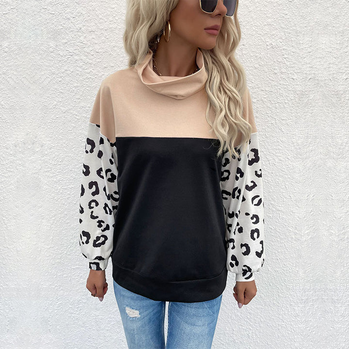 Sweat-shirt féminin à la mode avec imprimé animal et col montant Chic & Stil