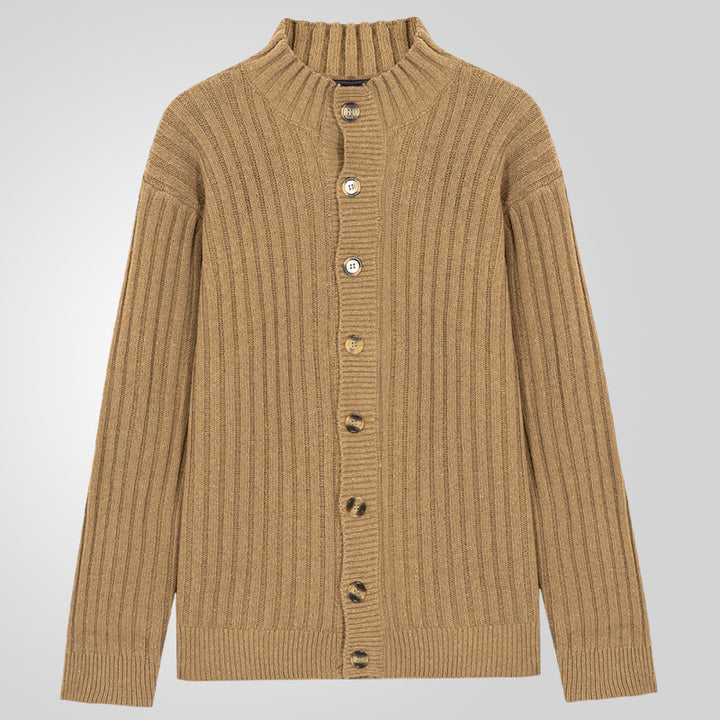 Men's knitted jacket with a light rib pattern and a comfortable high collar Lune London