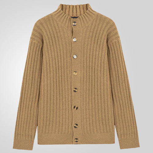 Men's knitted jacket with a light rib pattern and a comfortable high collar Lune London