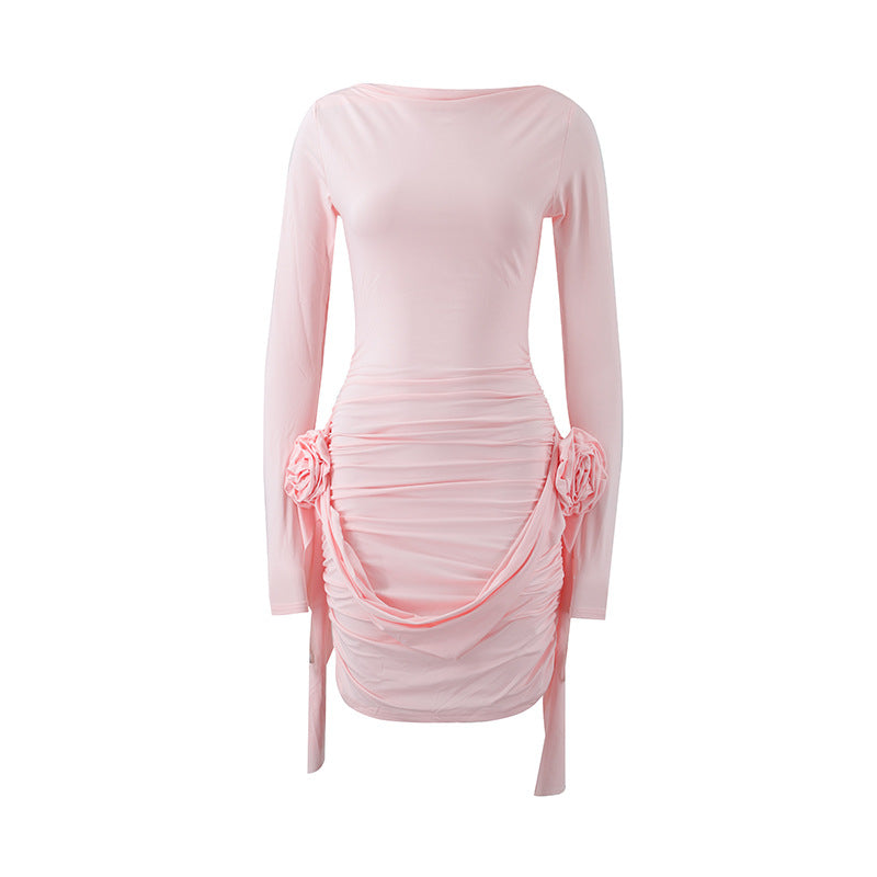Fitted dress for women with ruffle details and long sleeves Lune London