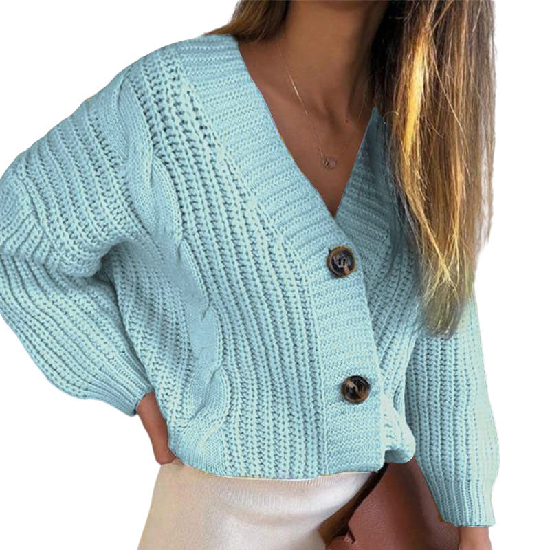 Ladies cardigan with plunging V-neck and decorative buttons Lune London
