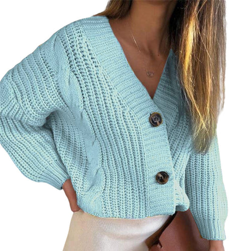 Ladies cardigan with plunging V-neck and decorative buttons Lune London