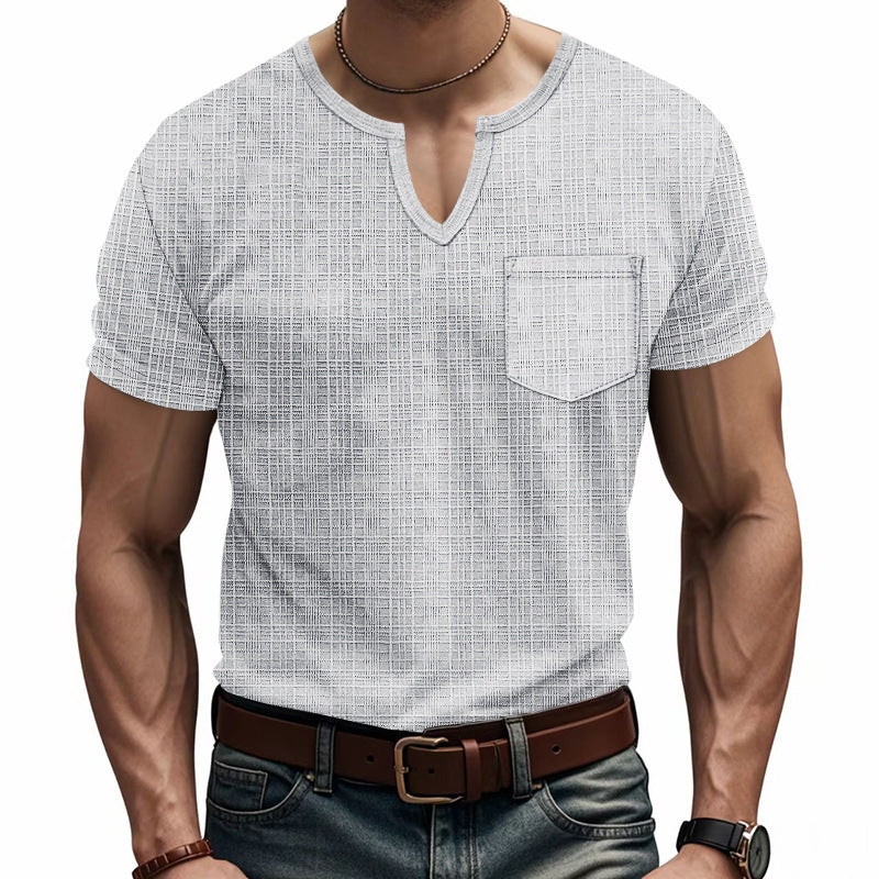Short sleeve V-neck T-shirt for men with chest pocket Lune London