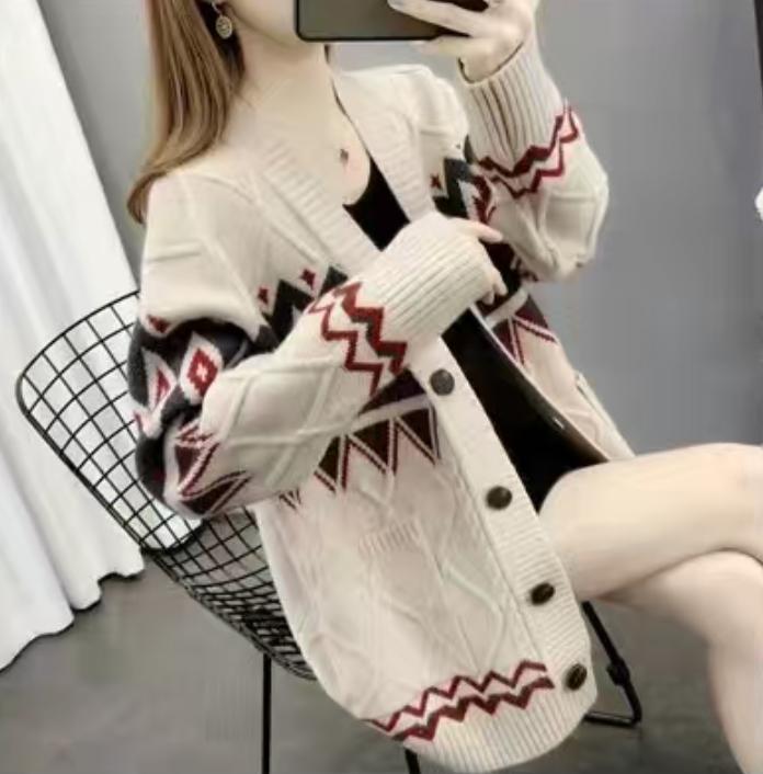 Women's knitted jacket with a modern braid and geometric pattern Lune London