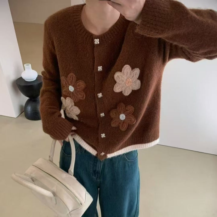 Knitted jacket for women with floral appliqués and button details Lune London