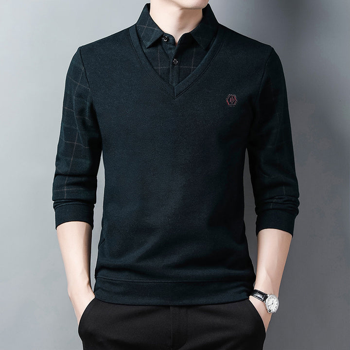 Elegant V-neck sweater for men with textured top Lune London