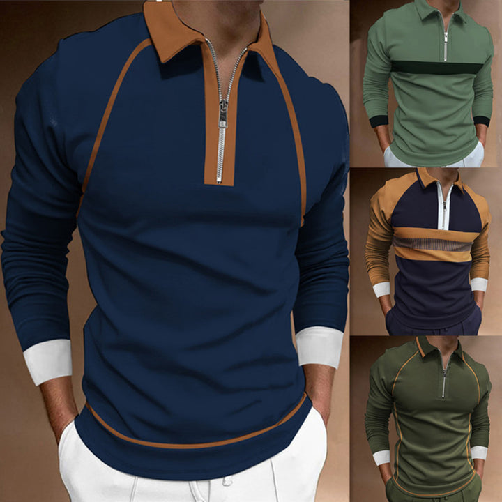 Long sleeve polo shirt for men with modern zip closure and sporty accents Lune London