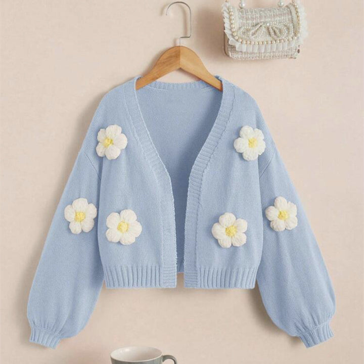 Short jacket for women with playful flower appliqués Lune London