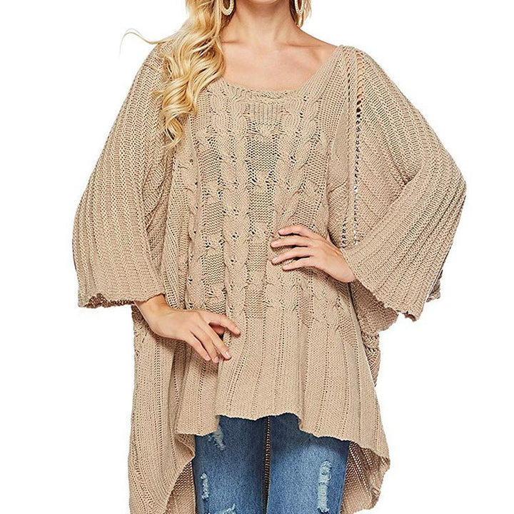 Woman Large knit sweater with asymmetrical cut and casual chic style
