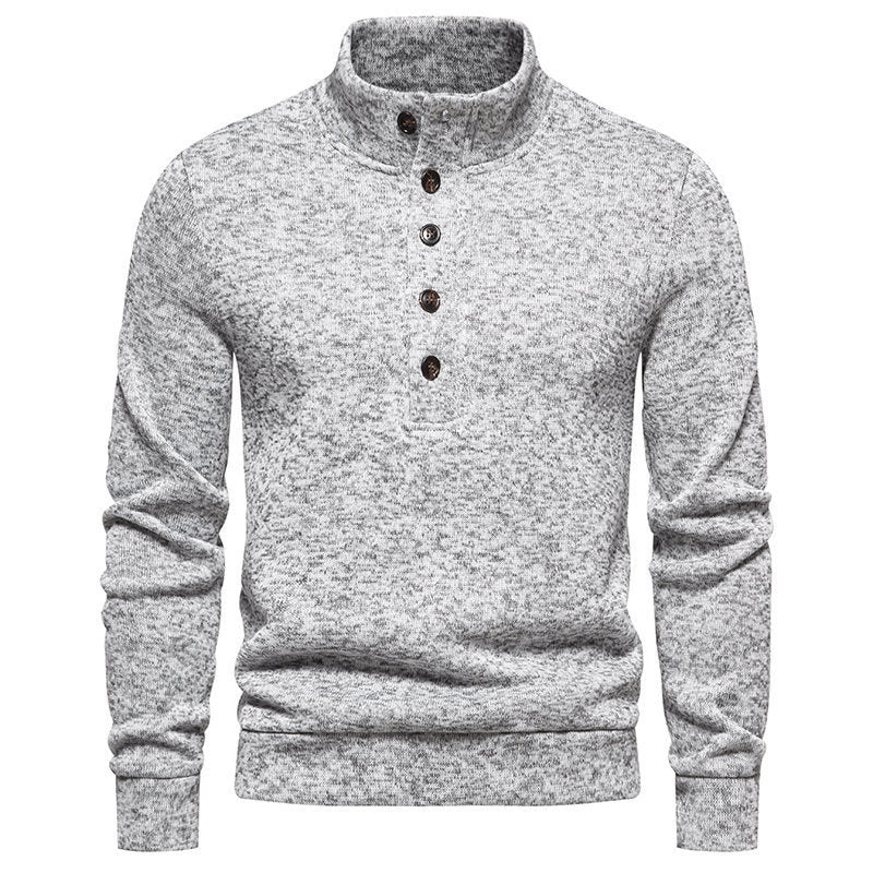 Men's comfortable long sleeve sweater with button placket and high collar Lune London