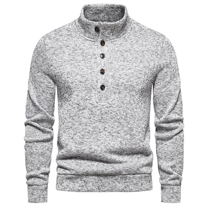 Men's comfortable long sleeve sweater with button placket and high collar Lune London