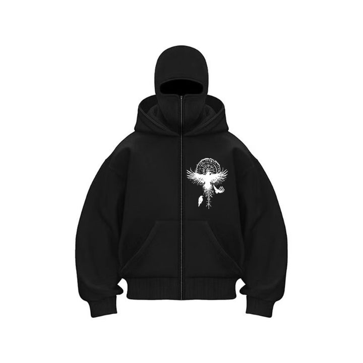 Women's hooded jacket with unique tribal print and high collar Lune London