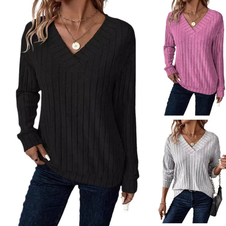 Women's V-neck ribbed structured sweater Lune London