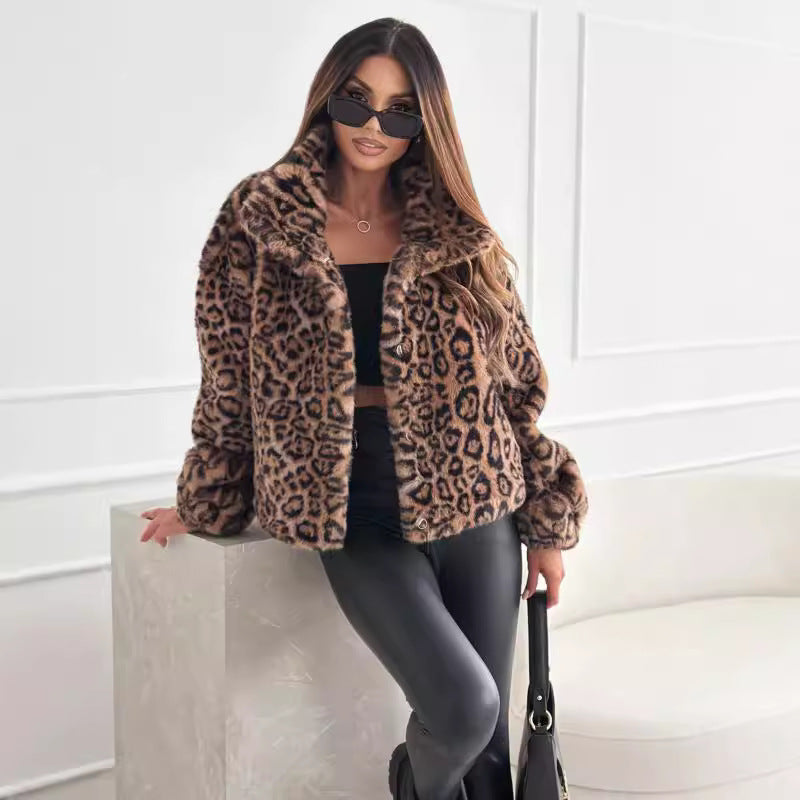 Ladies Chic Fleece Jacket with Leopard Pattern Lune London
