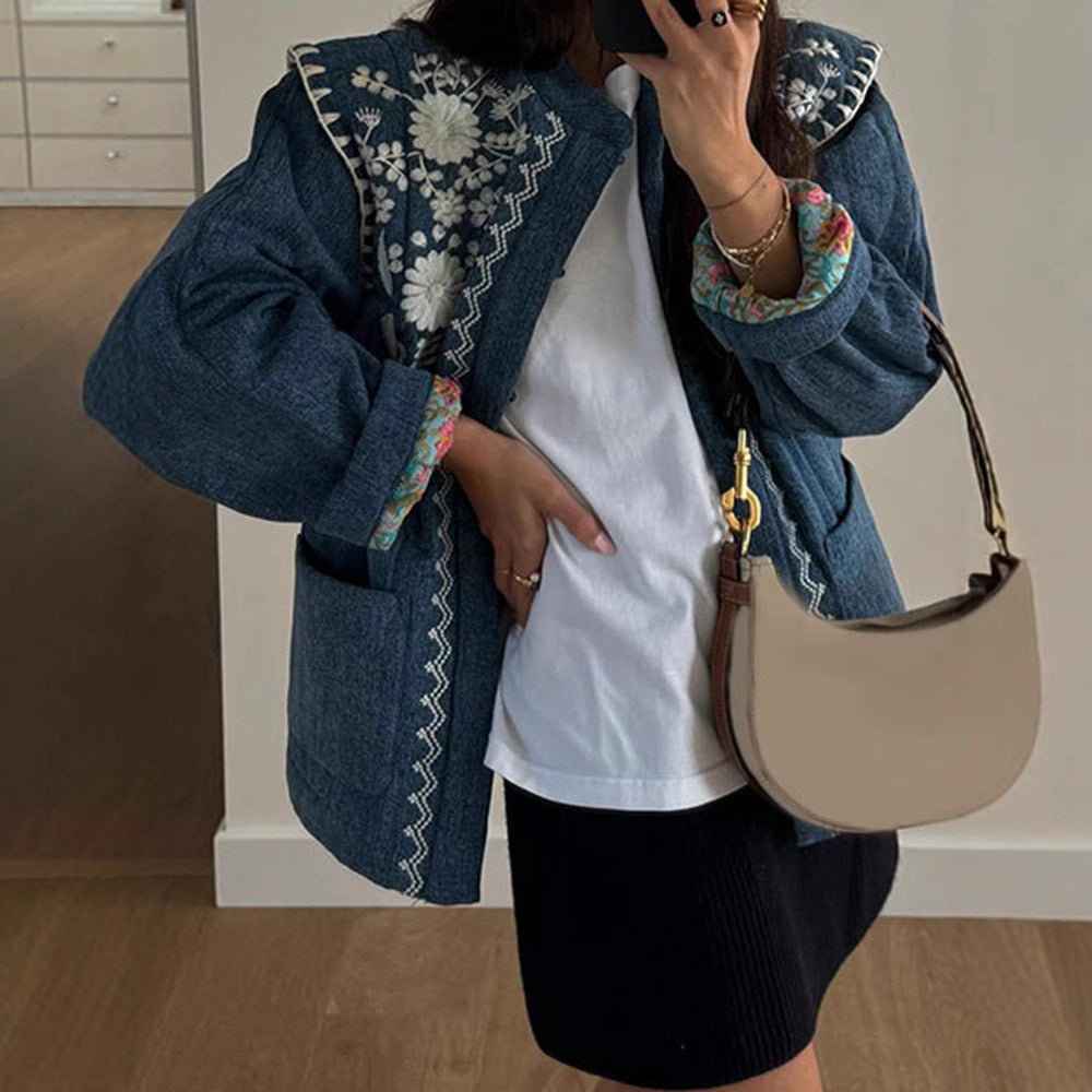 Ladies Embroidered Denim Jacket Lune London