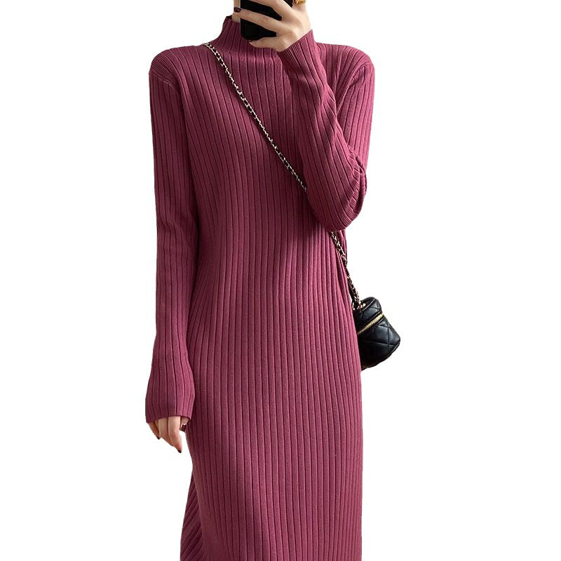 Knit dress for women with high collar and striped pattern Lune London