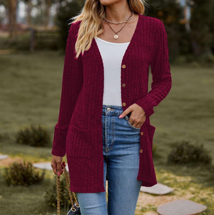 Ladies' cardigan with button placket and practical pockets Lune London