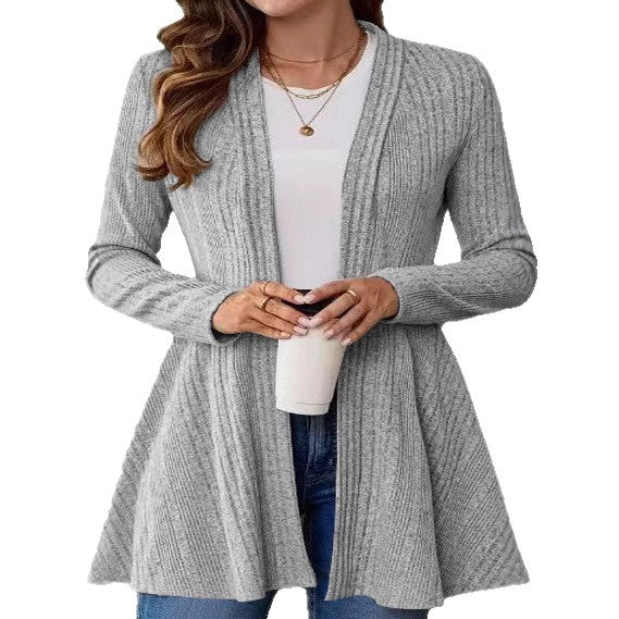 Cardigan long femme avec design à côtes modernes et couture Chic & Stil