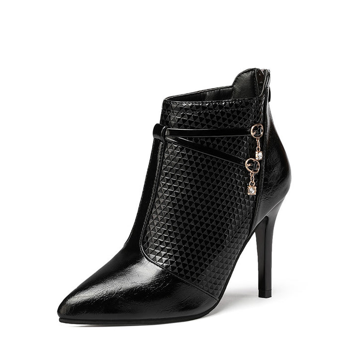 Elegant ankle boots for women with a textured upper material and a fashionable ornamental detail Lune London
