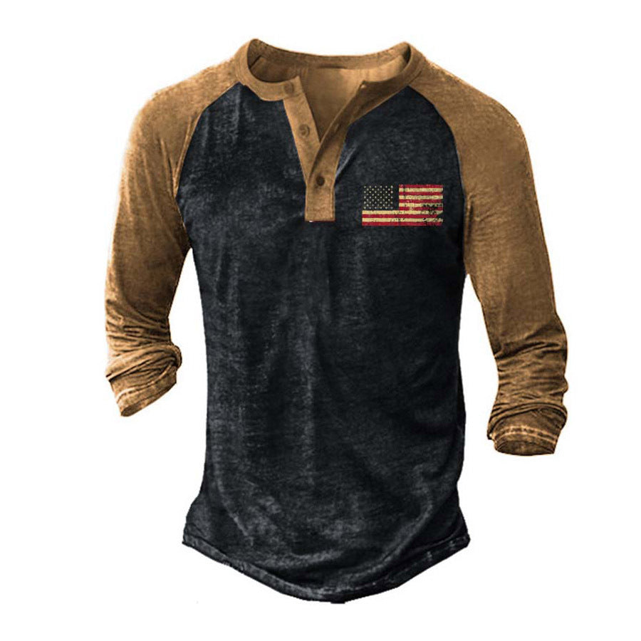 Men's Long Sleeve Henley T-Shirt with Creative Print and Stylish Button Closure Lune London