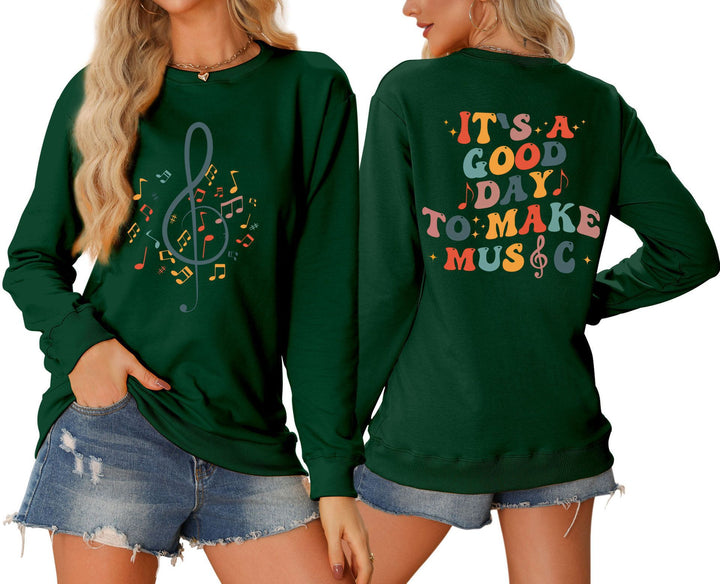 Sweatshirt pour femmes avec motif musical et lettrage créatif Chic & Stil
