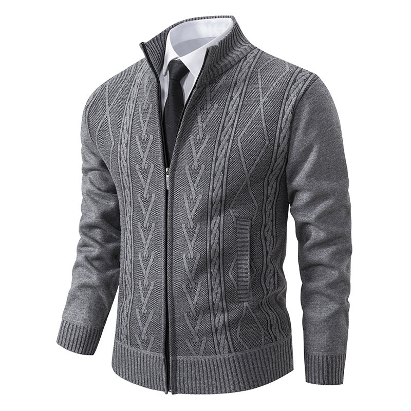 Men's knitted sweater with a modern cable pattern and a high collar Lune London