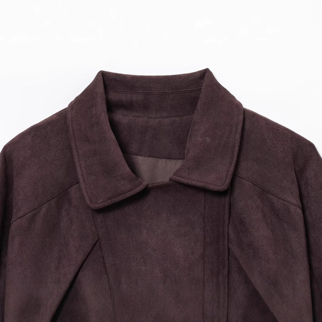 Suede jacket for women with belt at the waist and asymmetrical zipper Lune London