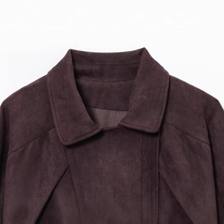 Suede jacket for women with belt at the waist and asymmetrical zipper Lune London