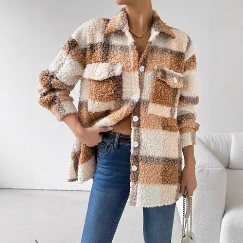 Women's plush overshirt with plaid pattern Lune London