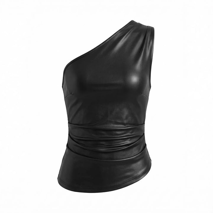 Women asymmetrical top made of synthetic leather Lune London