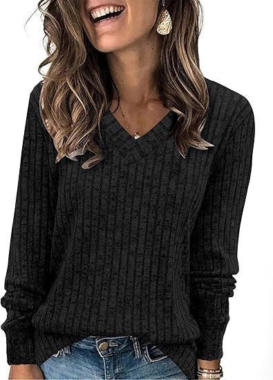 Knit sweater for women with V-neck and structured ribbed design Lune London