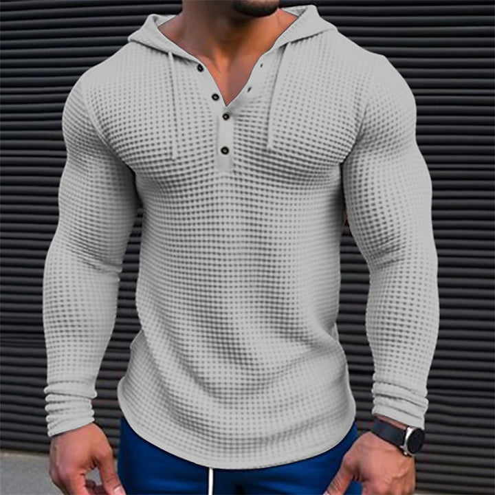 Men's casual hoodie in waffle structure with button placket Lune London