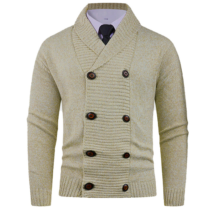 Men's knitted jacket with double row of buttons and fine texture Lune London