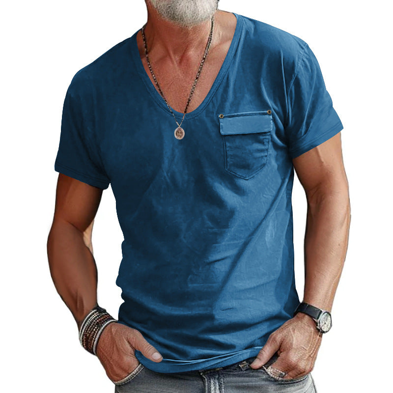 Men's t-shirt with V-neck and practical chest pocket Lune London