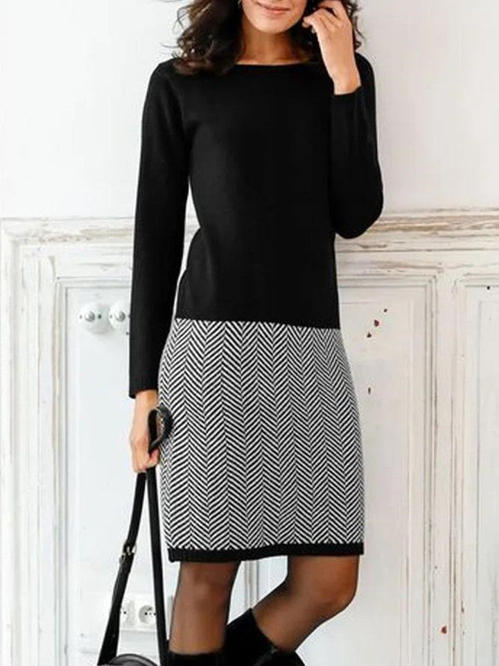 Women's Knitted Dress with Elegant Chevron Pattern Lune London