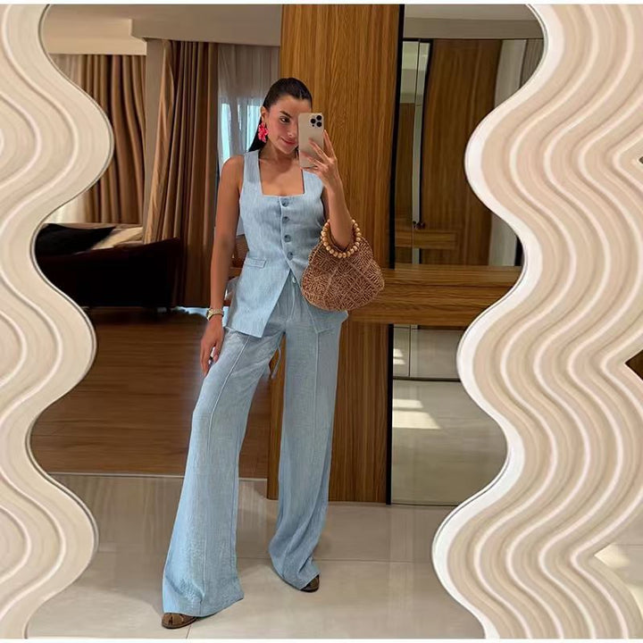 Ladies Elegant Wedding Suit Set with a Fitted Top and Wide Leg Pant Style Lune London