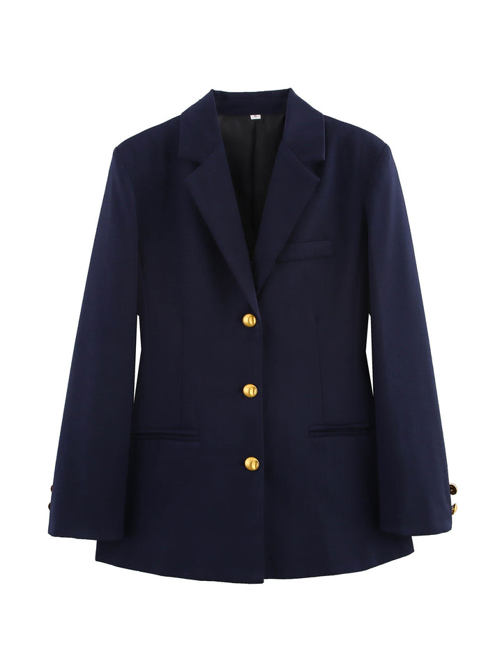 Plaid blazer for women with gold buttons and practical pockets Lune London