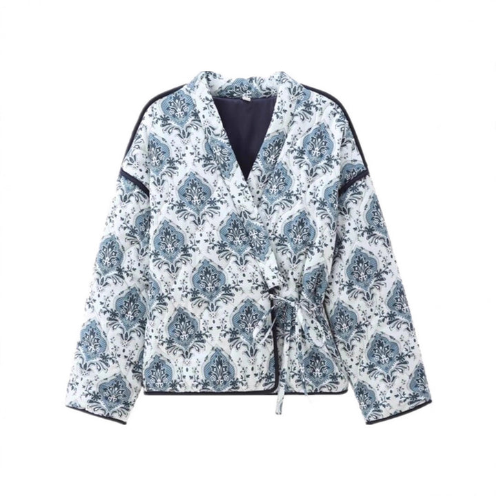 Elegant jacquard jacket for women with tie belt and luxurious pattern Lune London