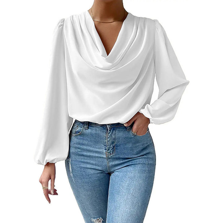 Elegant blouse for women with deep V-neck and casual puff sleeves Lune London