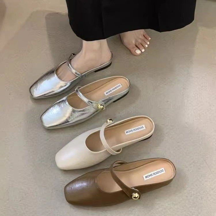 Ladies Stylish Ballerinas with Shiny Upper Material and Elegant Buckle Lune London
