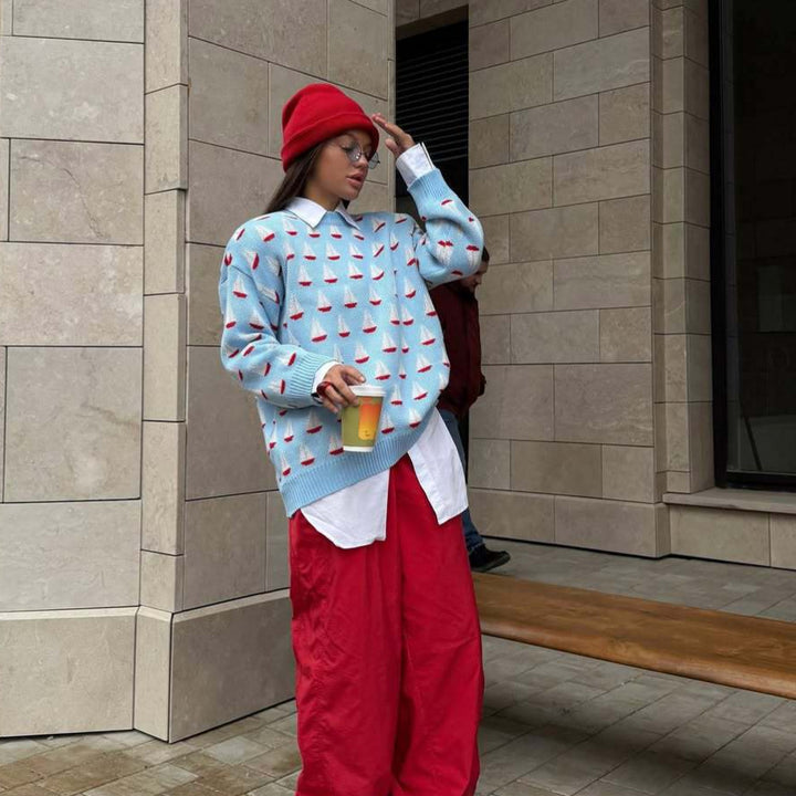 Casual sweater for women with chic maritime design