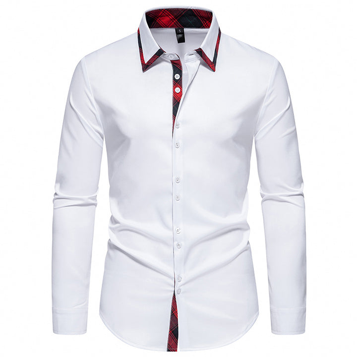 Elegant long-sleeve shirt for men with checkered collar details Lune London