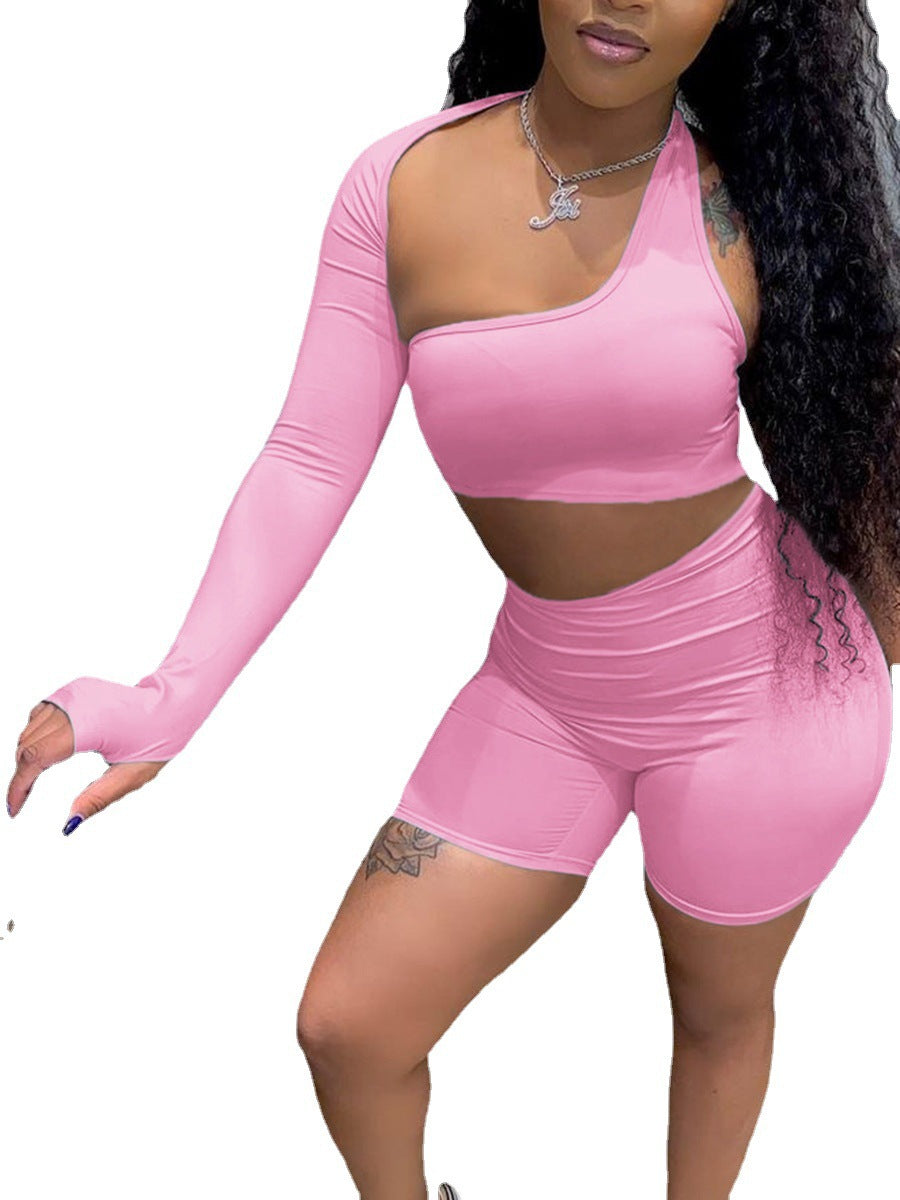 Women asymmetrical one-shoulder activewear set Lune London