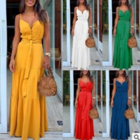 Fluid maxi dress with ruffles for women with adjustable straps Lune London