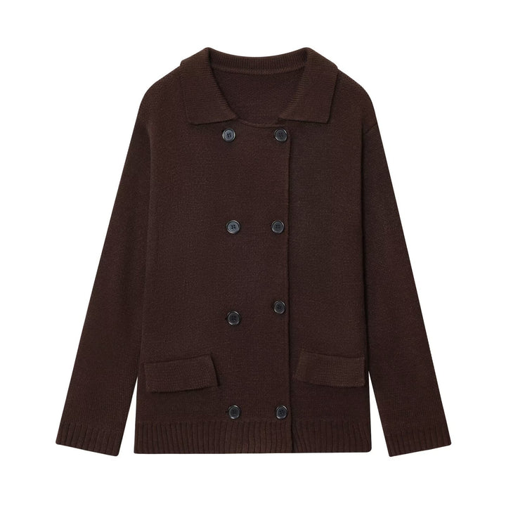 Ladies elegant knitted cardigan with double row of buttons and practical pockets Lune London